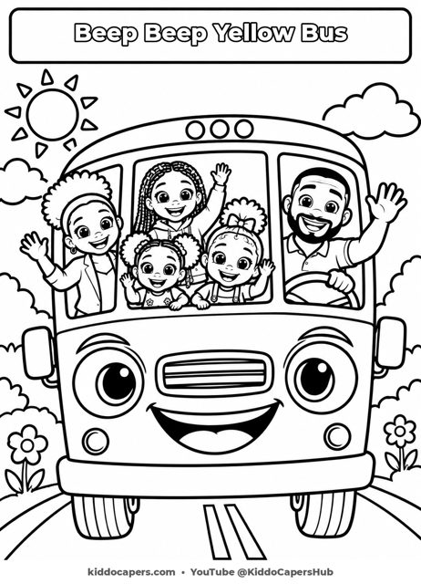 Beep Beep Yellow Bus colouring page